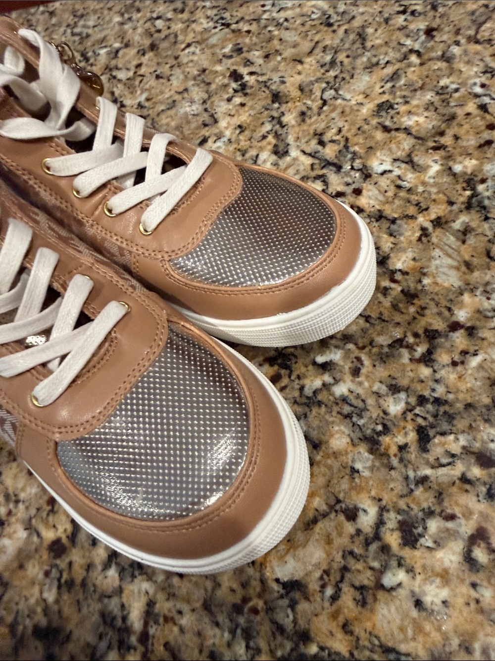 Michael Kors Taupe and Metallic High-Top Sneakers MK logo 5 NEW NWT - Picture 5 of 7